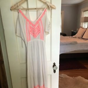 SOLD Boho Maxi Dress w Coral Lace Sleeve